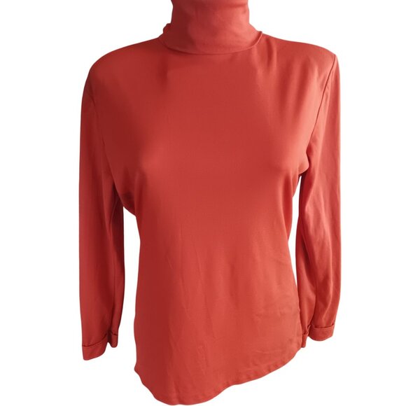 Vintage Women's Medium Turtleneck Blouse Burnt Orange 1970's Back Zipper Boho - Picture 2 of 7